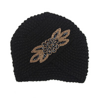 Bandeau tricoté indien avec strass pour femmes, bonnet tricoté, Turban, Crochet, couvre-chef bohème