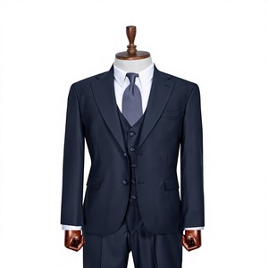 Costume d'affaires en laine bleu marine pour homme, simple boutonnage, col à revers, coupe droite, infroissable, style britannique, tenue formelle - Product Image 1