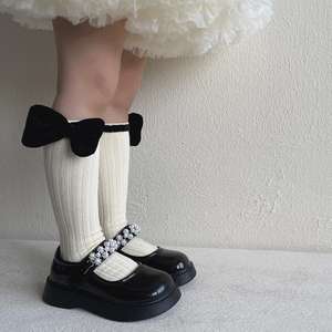 Bebek kızlar diz üstü çorap siyah beyaz yay kore Lolita Stocking tatlı prenses çocuklar bebek dantel uzun tüp çorap için 1-13 yıl - Product Image 4