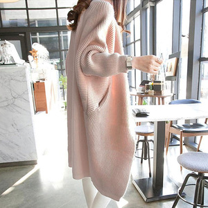 T2012 Otoño Invierno coreano Midi <span class=keywords><strong>Cardigan</strong></span> suelto de punto Batwing <span class=keywords><strong>manga</strong></span> bolsillos suéteres largos frente abierto cárdigans para mujeres - Product Image 5