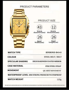 Binbond B4143 4143 New <b>Mens</b> Wristwatch Waterproof Luminous Hands Stainless Steel Leather Strap Quartz Wrist <b>Watch</b> for <b>Men</b> Reloj - Product Image 4