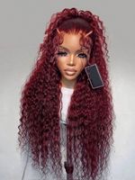Perruque frontale en cheveux humains couleur bordeaux, vente en gros, cheveux vierges alignés sur les cuticules, ondulés, Remy brésiliens 99J 13x4 HD transparente