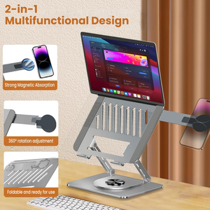 Support pliable et rotatif en acier pour ordinateur portable avec support de téléphone intégré – Vente en gros - Product Image 3