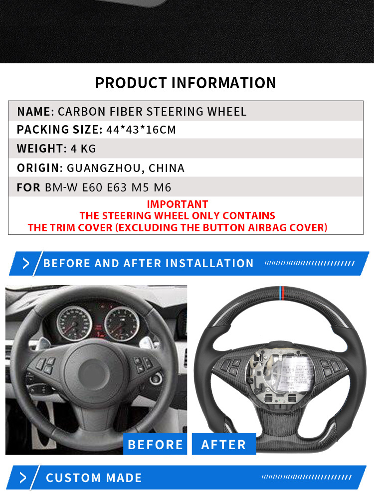 For BMW E60 E63 M5 M6 Custom Alcantar-a Carbon Fiber LED Racing Steering Wheel Original Factory