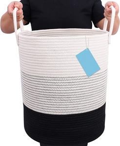 <strong>Black</strong> and White Decor Cotton Rope Basket Large Rope Storage Large <strong>Laundry</strong> Blanket Basket Canvas <strong>Laundry</strong> <strong>Bin</strong> - Product Image 2