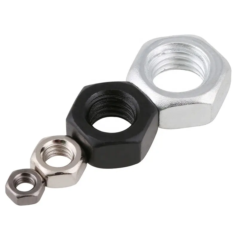 Acier au carbone galvanisé Acier inoxydable 304 Écrou hexagonal noir M25 M4 9mm M3 M35 Din 934 Écrous hexagonaux