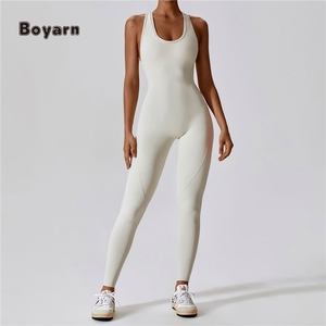 Boyarn Compression Onesie Gym Yoga Sport One Piece Playsuit Monos de mujer Fajas Hollow Back Pantalones largos Body - Product Image 2