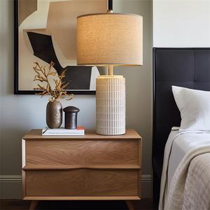Nordic Style White Ceramic Bedside Table Light Modern <strong>Linen</strong> <strong>Shade</strong> for Bedroom Living Room Decor Table <strong>Lamp</strong> for Restaurant - Product Image 1