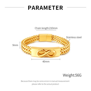 Chaîne Fashion Franco <span class=keywords><strong>Bracelet</strong></span> en acier inoxydable plaqué or 14 carats avec <span class=keywords><strong>signe</strong></span> d'<span class=keywords><strong>infini</strong></span> pour hommes - Product Image 6