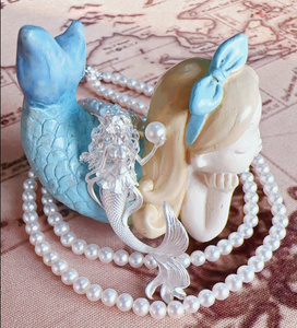 ZHENXUN S925 Collier en argent pur avec pendentif sirène princesse des contes de fées, perle, queue de poisson, cadeau pour petite amie, design original - Product Image 2