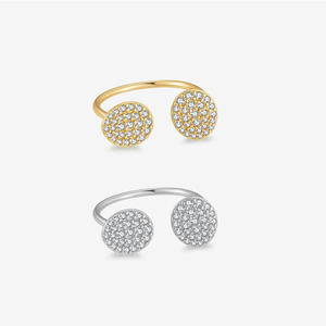 Anillo Ajustable Abierto de Plata 925 con Doble Círculo y Circonitas Completas, Chapado en Oro de 18K y Rodio, Venta al por Mayor Directa de Fábrica FUAMAY - Product Image 1