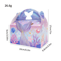 Nouvelle Arrivée Boîte à Gâteau Surprise de Luxe Blanche en Carton, Motif Dessin Animé Sirène, Étoile de Mer et Coquillage, Effet Laser Irisé, Portable, pour Fêtes