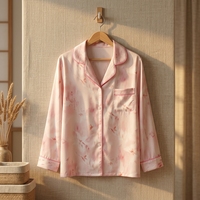 Ensemble de pyjama imprimé pour femmes, vêtements de nuit doux et respirants, tissés, avec boutons sur le devant, taille élastique, combinaison longue pour la détente