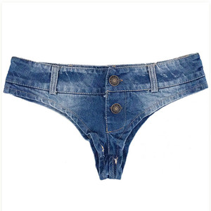 Short tendance en Denim pour femmes, Mini culotte transparente, Denim, vêtement d'été Sexy, taille Ultra basse - Product Image 1