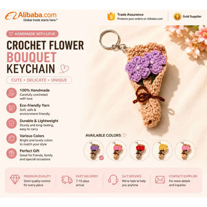 Handmade Crochet Bouquet Keychain Pink Purple Flower <b>Key</b> <b>Ring</b> Pendant For Bag Gift Handmade Crochet Mini Flower Bouquet Keyring - Product Image 5