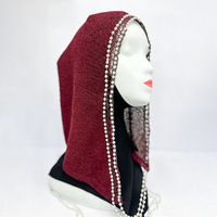 Balaclava musulmane au crochet faite à la main avec broderie de chaîne de perles et motif ajouré, accents de perles scintillantes