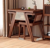 Moderne petit carré café thé ensemble en bois massif balcon Table à manger chaises en rotin loisirs cour négociation empilable stockage