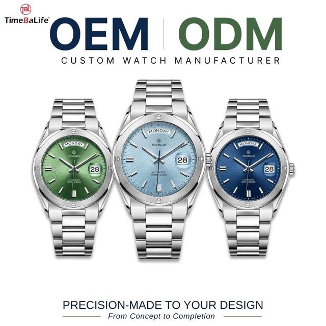 Custom OEM Automatic Mechanical Miyota 8285 Movement Luxury Dress Watch with Day and Date Dial Sapphire Crystal Magnifier