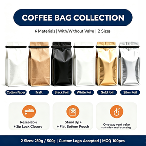 250g 500g <b>Tin</b> Tie Eight Side Seal Coffee Bag With Degassing Valve Custom Kraft Paper Foil <b>Tea</b> Pouch Dry Food Packaging - Product Image 1