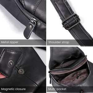 กระเป๋าคาดหน้าอกผู้ชายหนังแท้สีดำเคลือบน้ำมันเรียบง่ายสบายๆสำหรับเดินทางกลางแจ้งกระเป๋าสะพายข้างทนทานฤดูใบไม้ผลิ 2023 - Product Image 4