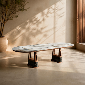 Table à manger élégante en marbre Calacatta Violet, plateau en pierre naturelle, pieds en bois de noyer massif, mobilier moderne pour la maison et les restaurants, PISANO - Product Image 3