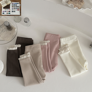 Großhandel anpassbare Leggings Frühling und Herbst Neue einfarbige Farbe mit Spitze und Spitzens aum lässig und einfach süß - Product Image 1