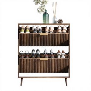 Meuble à chaussures autoportant moderne QIVOMIX avec 2 tiroirs rabattables, range-chaussures étroit pour entrée, en bois - Product Image 1