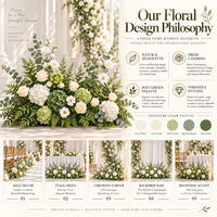 Chemin de table en fleurs artificielles blanches et vertes, en tissu de soie, fait main, réutilisable, résistant à l'eau, décoration de table de mariage