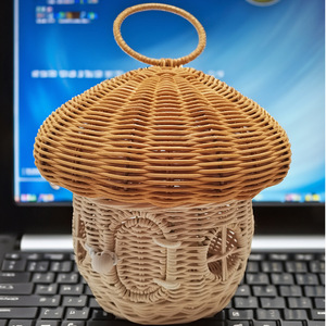 Mushroom Shaped Rattan Storage <b>Basket</b> With Handle For Kids Toy Candy Organizing Home Decor Photography Props - Product Image 4