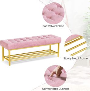 Hot-bán bọc nhung băng ghế dự bị hiện đại với kệ lưu trữ giá giày ghế màu hồng và vàng khung lưu trữ băng ghế dự bị cho lối vào - Product Image 6