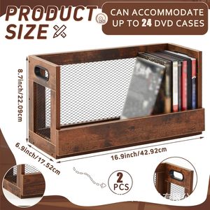 Wooden Storage Basket With Mesh Panel 3 Tier Portable Office Organizer For Cd Dvd Vinyl <b>Records</b> And Documents - Product Image 4