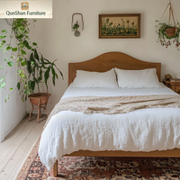 Lit double en bois massif de style vintage 1,8 m, couleur bois naturel, style nordique, design américain simple et moderne