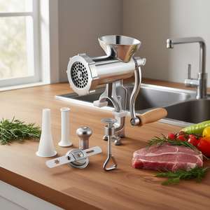 Metaltex Meat Grinder Set Jack With <b>Cookie</b> Press Attachment Sausage Funnel Wooden Crank Table Clamp - Product Image 3