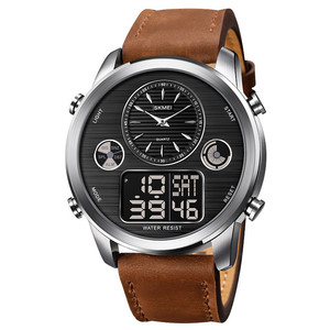Multifunctional Men's Sports Watch Analog Digital Dual Display Chronograph Green LED <b>light</b> Calendar Waterproof Leather Watch - Product Image 2