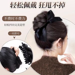 Peluca de cola de caballo para chicas de secundaria con lazo y pinza para el cabello, trenza autoenrollable, elegante peluca de moño para cualquier forma de rostro - Product Image 4