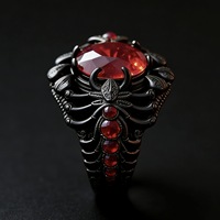 Bagues pour hommes en zircon rouge avec incrustation latérale en forme de scorpion, ton noir canon, bijoux punk rock au style unique, vente en gros