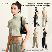 Ensemble de sport pour femme, t-shirt color block printemps-été, cardigan à col montant mi-long, fermeture éclair, style tendance