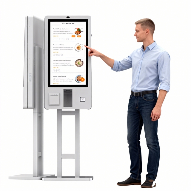 32-Inch POS Terminal Stand Floor/Wall Mountable Self-Service Payment Kiosk with Multi-Touch Screen for Restaurants