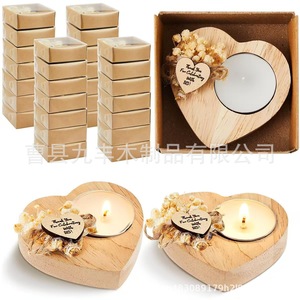 Portavelas de madera en forma de corazón con flores secas para decoración del hogar en el Día de San Valentín - Product Image 5