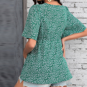 Nuovo Top Estivo per Maternità con Stampa Floreale, Scollo a V e Maniche a Volant, Abbigliamento per Donne <span class=keywords><strong>in</strong></span> <span class=keywords><strong>Gravidanza</strong></span>, 100% Poliestere - Product Image 6