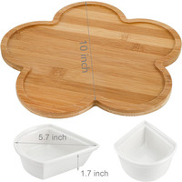 Vaisselle 5 bols à condiments noix à tremper ensemble de relish en bois plats de service divisés en céramique blanche avec couvercles et plateau en bambou