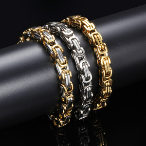 Pulsera de Cadena de Acero de Titanio de Doble Capa, 8MM, Eslabones Geométricos, Joyería de Moda Unisex, Dos Tonos Oro y Plata - Product Image 2