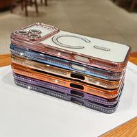 Coque de téléphone transparente premium avec dos transparent pour iPhone 18 17 16 Pro Max, étui magnétique en TPU à paillettes diamantées pour chargement sans fil