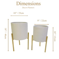 Ensemble de 2 pots de fleurs en métal de 9 et 10 pouces, décoratifs, en fonte, dorés, géométriques, avec support, pour fleurs artificielles, avec trou de drainage, pour la maison et le jardin