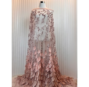 Tela de Encaje Francés de Lujo de Alta Calidad con <span class=keywords><strong>Lentejuelas</strong></span> Bordadas con Plumas, Ecológica, 5 Yardas, para Vestidos de Novia y Fiesta - Product Image 2