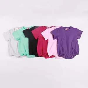 Summer Newborn Solid Jumpsuits Infant Short Sleeve 100% Cotton Sweatshirt Bubble Romper For Unisex Baby Pure Cotton Rompers