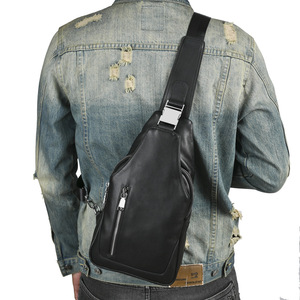 กระเป๋าหนังผู้ชายสีดำความจุขนาดใหญ่กระเป๋าสะพายข้างแบบซิปคู่แฟชั่นลำลองสำหรับใช้กลางแจ้ง - Product Image 2