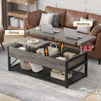Table basse convertible moderne en bois massif personnalisable avec des couleurs vives, un design élégant et un rangement facile pour le salon