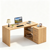 Bureau d'angle modulable en L pour villa, design moderne, en bois, avec 3 tiroirs pour rangement