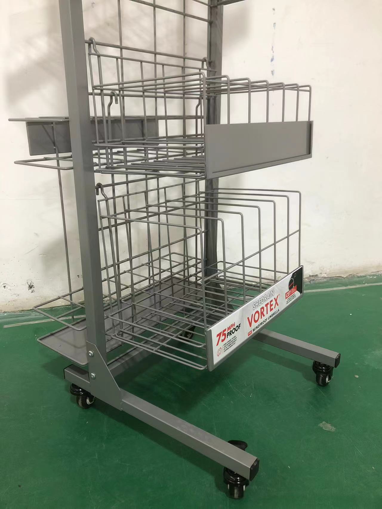 Advertising Umbrella Metal Floor Standing Display Rack Double-sided Iron Wire Basket Shelf Wheels for Supermarkets Retail Shops — view 5